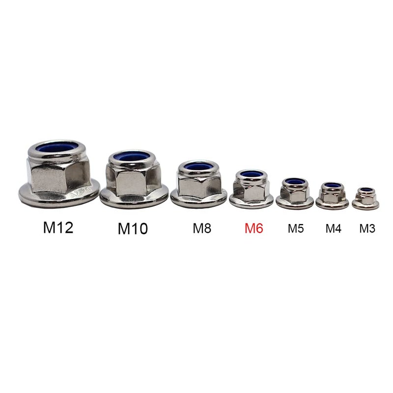 STORMCUBE M6x1mm DIN6926 Flange Nylon Lock Nuts 30 Pack 304 Stainless Steel Hex Locknuts Full Thread for Industrial Construction Fasteners - Image 3